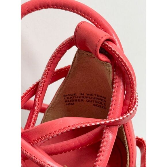 Michael Kors Platform Sandal Size 10 Coral Leather Ankle Wrap Open Toe Heels‎ - Picture 6 of 9